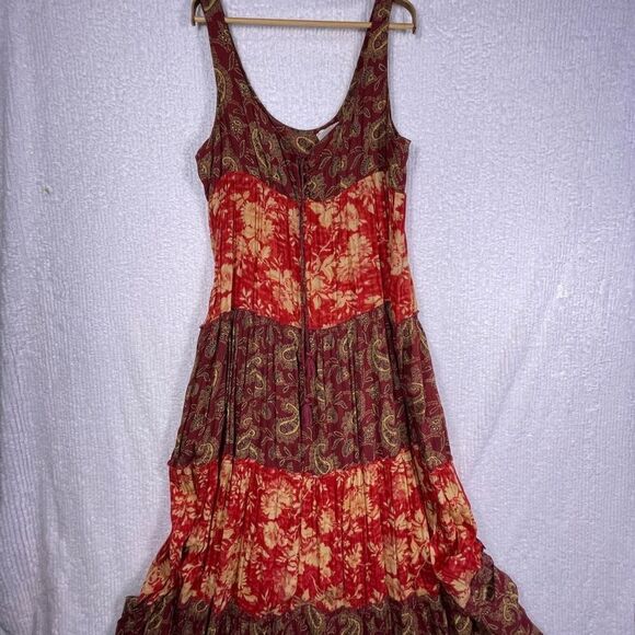 Free People Multicolor Paisley Floral Sleeveless Tiered Tassel Maxi Dress Medium - Picture 1 of 9